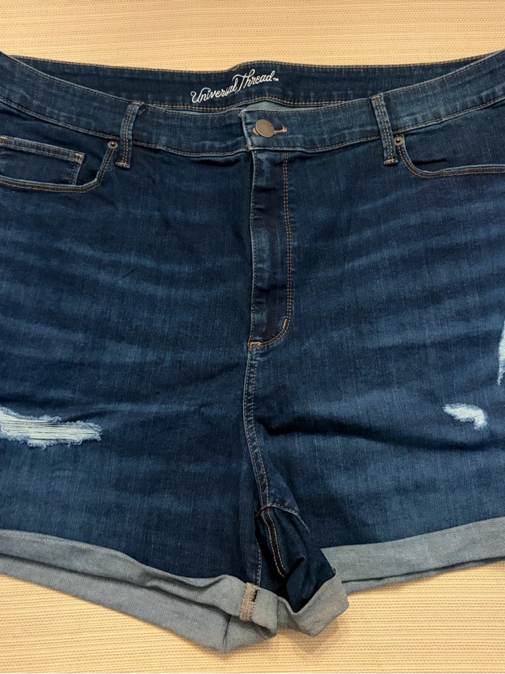 Universal Thread Indigo Distressed Roll-Cuff Women's Jean Shorts